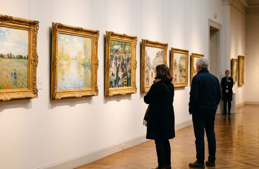 Museumsgalerie mit impressionistischen Gemälden in goldenen Rahmen, Besucher betrachten die Kunstwerke – Sonderpräsentation Carl Piepho im Museum Georg Schäfer