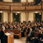 Preisverleihung in der Frankfurter Paulskirche: Festsaal mit Rednerpult und Publikum beim Friedenspreis des Deutschen Buchhandels