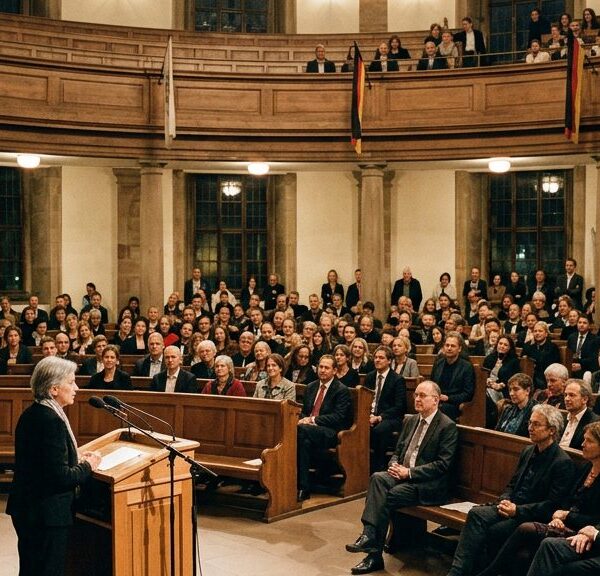 Preisverleihung in der Frankfurter Paulskirche: Festsaal mit Rednerpult und Publikum beim Friedenspreis des Deutschen Buchhandels