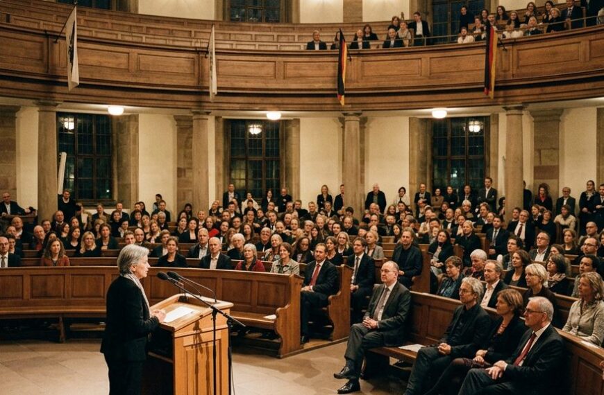 Preisverleihung in der Frankfurter Paulskirche: Festsaal mit Rednerpult und Publikum beim Friedenspreis des Deutschen Buchhandels