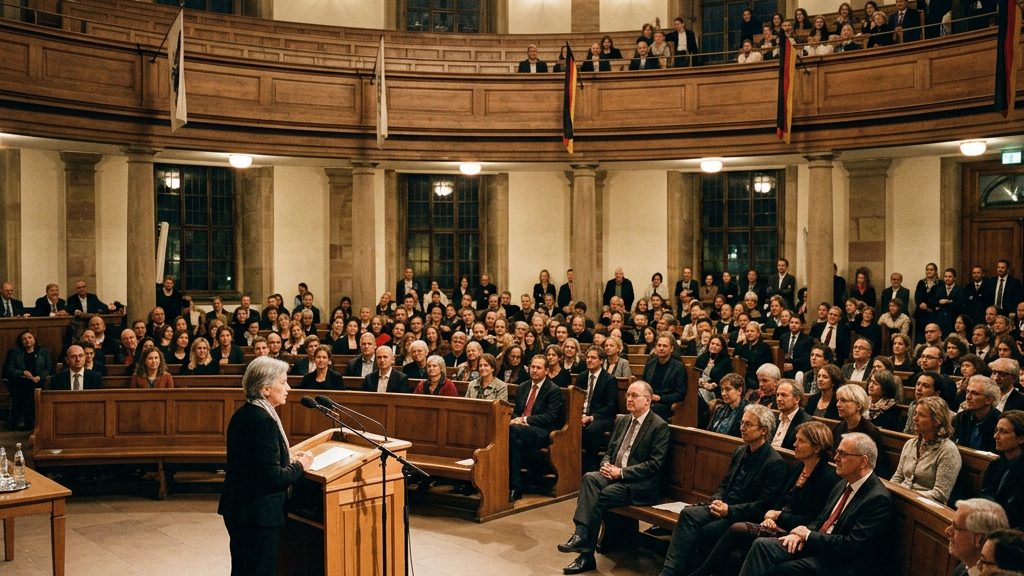 Preisverleihung in der Frankfurter Paulskirche: Festsaal mit Rednerpult und Publikum beim Friedenspreis des Deutschen Buchhandels